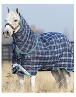 Housse De Couverture Cheval Avec Capuche Horseware Rhino Bleu à Carreaux - Taille 6'6" / 6'9"