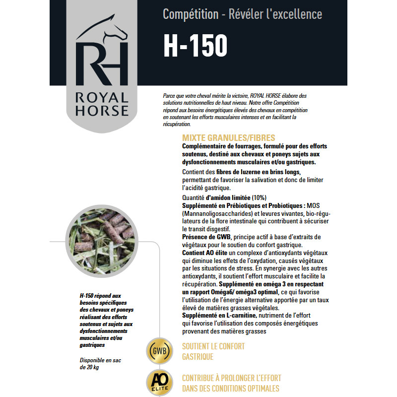 Aliments fibres longues et granulés H-150 20 kg Royal Horse