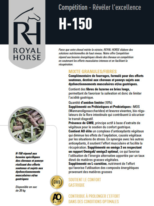 Aliments fibres longues et granulés H-150 20 kg Royal Horse