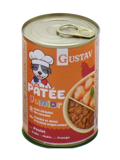 Pâtée pour chien junior poulet 400g Gustav