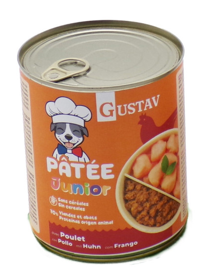 Pâtée pour chien junior poulet 800g Gustav