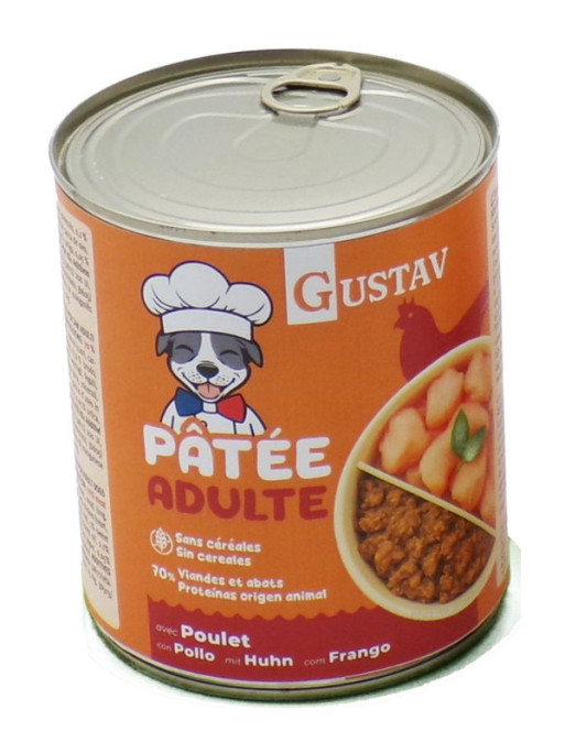 Pâtée pour chien adulte poulet 800g Gustav