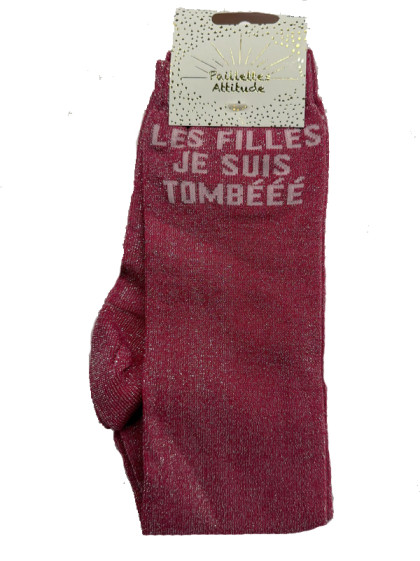 Chaussettes pailletée ''Les filles je suis tombééé'' Paillettes Attitude