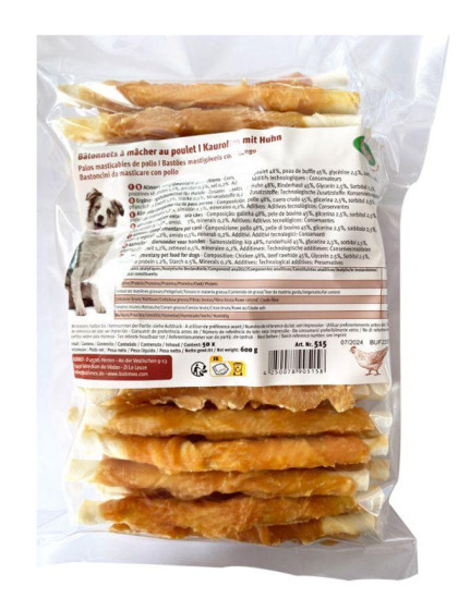 Bâtonnet à mâcher peau de buffle/poulet 12.5cm vrac