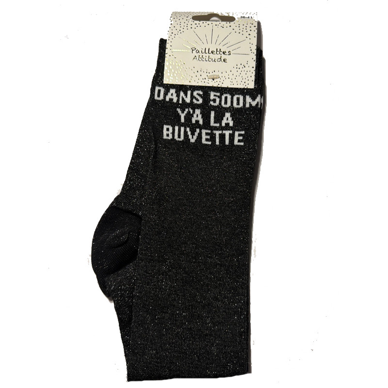 Chaussettes d'équitation pailletées ''Dans 500m il y'a la buvette'' Paillettes Attitude