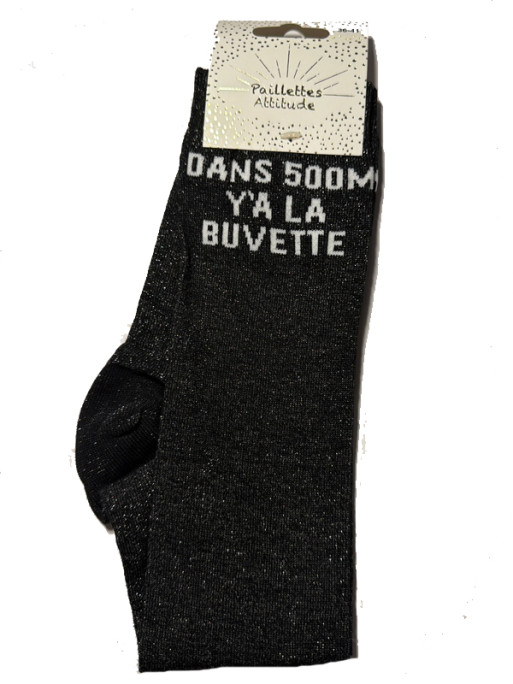 Chaussettes d'équitation pailletées ''Dans 500m il y'a la buvette'' Paillettes Attitude