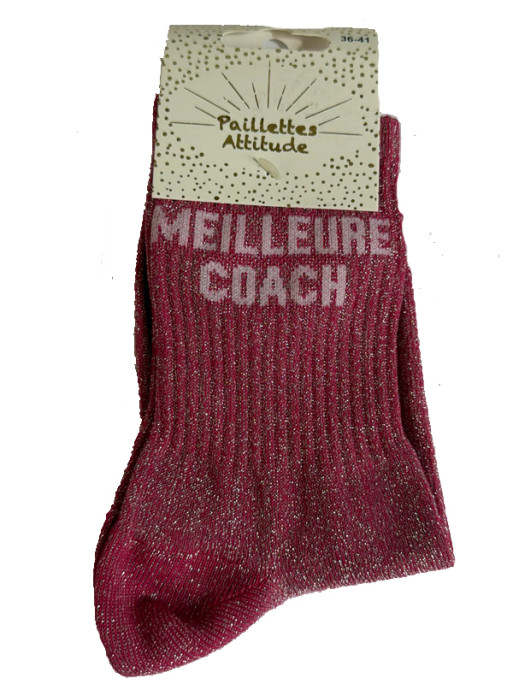 Chaussettes ville pailletées ''Meilleure coach'' Paillettes Attitude
