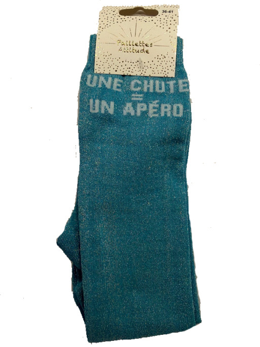 Chaussettes d'équitation pailletées ''Une chute un apéro'' Paillettes Attitude