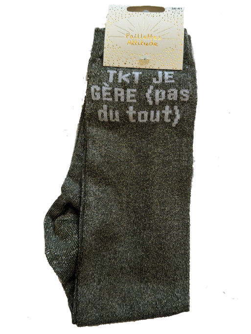 Chaussettes d'équitation pailletées ''Tkt je gère (pas du tout)'' Paillettes Attitude
