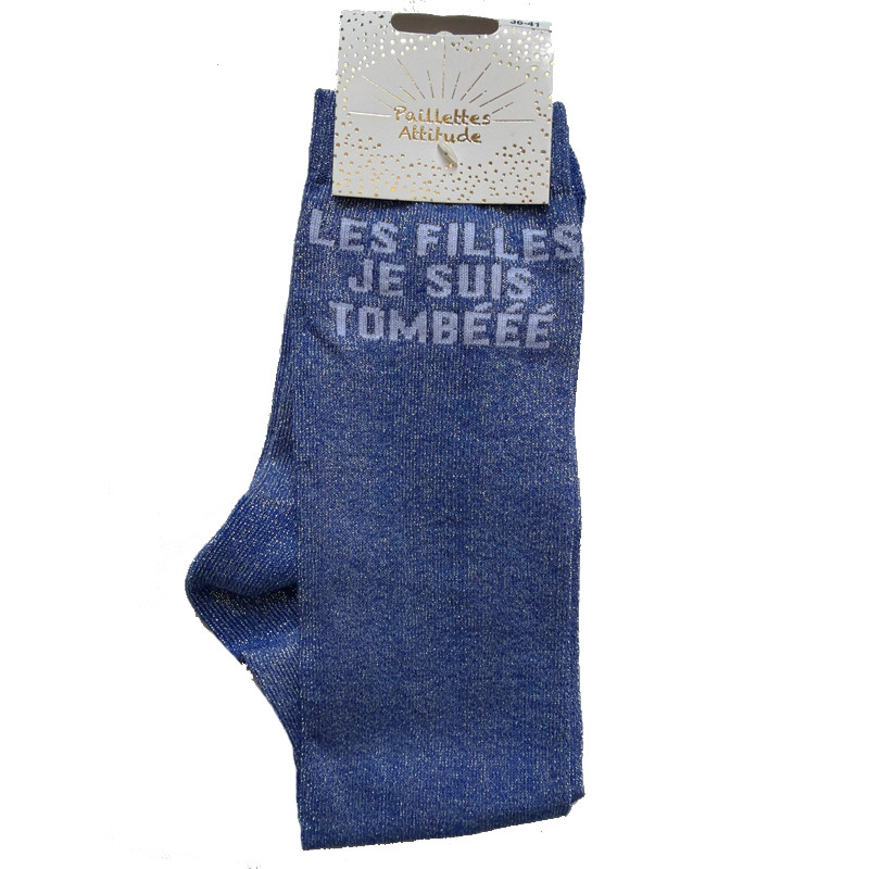 Chaussettes d'équitation pailletées ''Les filles je suis tombééé'' Paillettes Attitude