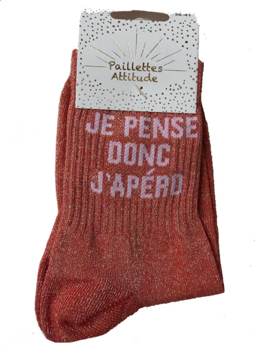 Chaussettes pailletée ''Je pense donc j'apéro'' Paillettes Attitude