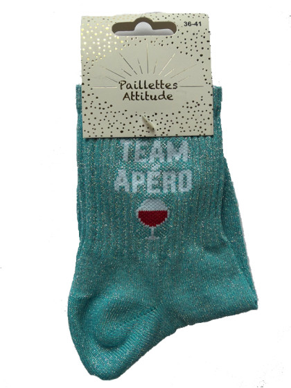 Chaussettes pailletées ''Team Apéro '' Paillettes Attitude