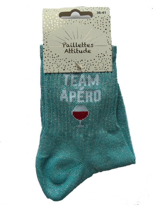 Chaussettes pailletées ''Team Apéro '' Paillettes Attitude