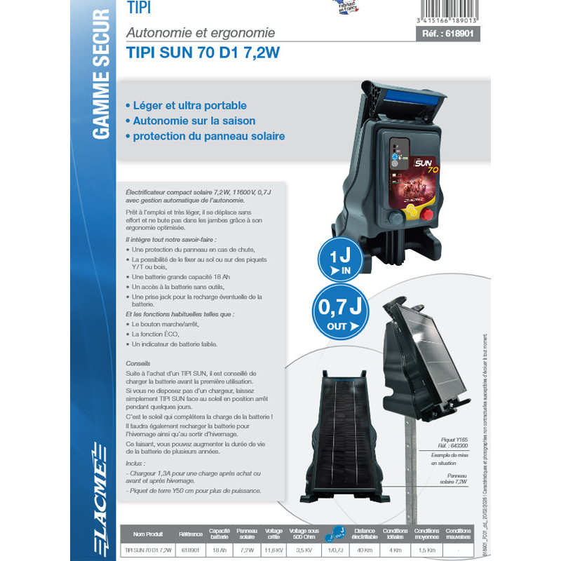 Electrificateur solaire Tipi Sun 70 D1 7.2W Lacmé