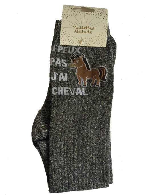 Chaussettes d'équitation pailletées ''J'peux pas j'ai cheval'' Paillettes Attitude