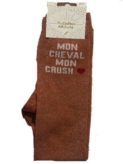 Chaussettes d'équitation pailletées ''Mon cheval mon crush'' Paillettes Attitude
