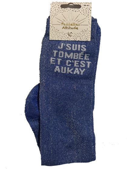 Chaussettes d'équitation pailletées ''J'suis tombée et c'est aukay'' Paillettes Attitude