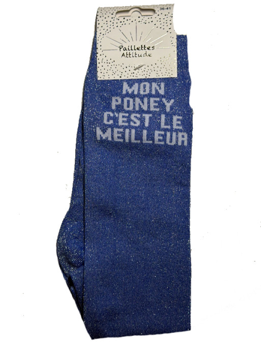Chaussettes d'équitation pailletées ''Mon poney c'est le meilleur'' Paillettes Attitude