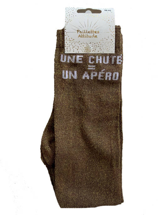 Chaussettes d'équitation pailletées ''Une chute un apéro'' Paillettes Attitude