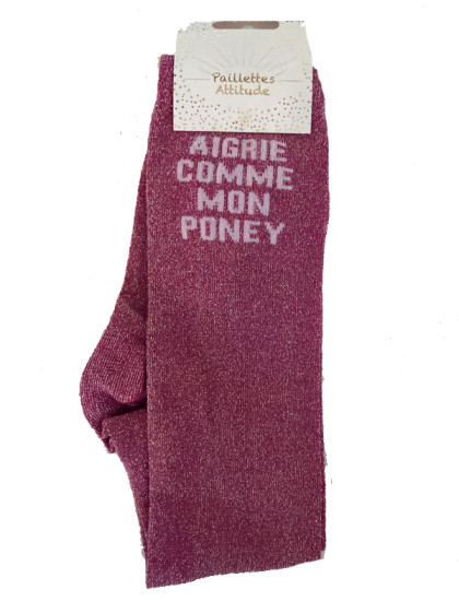 Chaussettes d'équitation pailletées ''Aigrie comme mon poney'' Paillettes Attitude