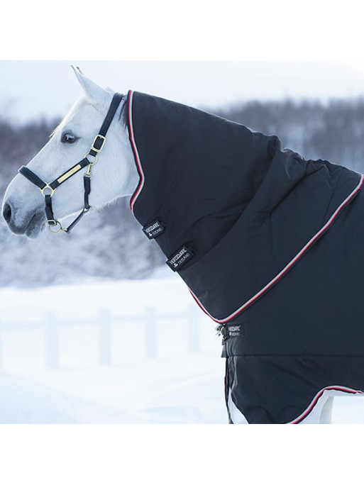 Couvre cou Rambo Supreme Hood Horseware noir et orange cheval gris Couvre cou Rambo Supreme Hood Horseware noir et orange cheval gris