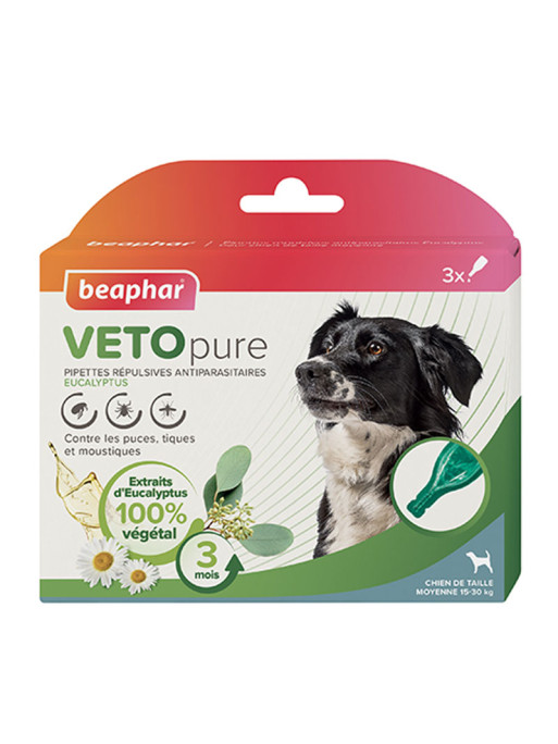 Pipettes répulsives antiparasitaires eucalyptus Vetopure chien Béaphar Pipettes répulsives antiparasitaires eucalyptus Vetopure chien Béaphar