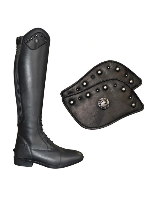 Empiècements pour bottes Pratoni Canter cuir noir / clous Empiècements pour bottes Pratoni Canter cuir noir / clous