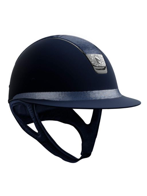 Casque Miss Shield Top et bande frontale Shimmer blason Crystal Fabric Samshield marine avant Casque Miss Shield Top et bande frontale Shimmer blason Crystal Fabric Samshield marine avant