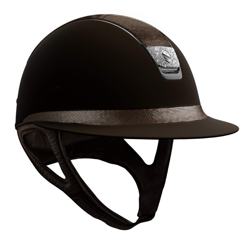 Casque Miss Shield Top et bande frontale Shimmer blason Crystal Fabric Samshield marron avant